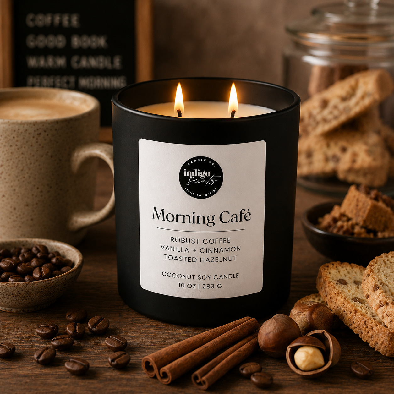 Morning Cafe Fall Candle | 10 oz Matte Black Jar