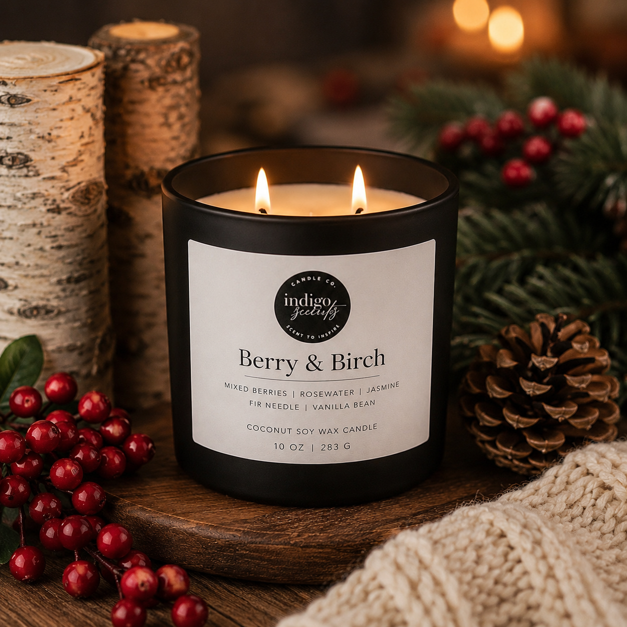 Berry & Birch Winter Candle | 10 oz. Matte Black Jar