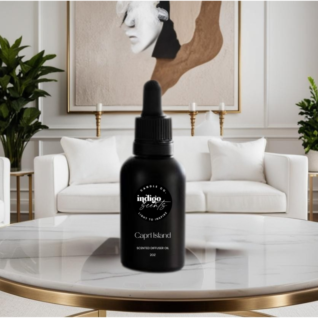 Indigo Scents 2oz scented diffuser oil in matte black dropper bottle