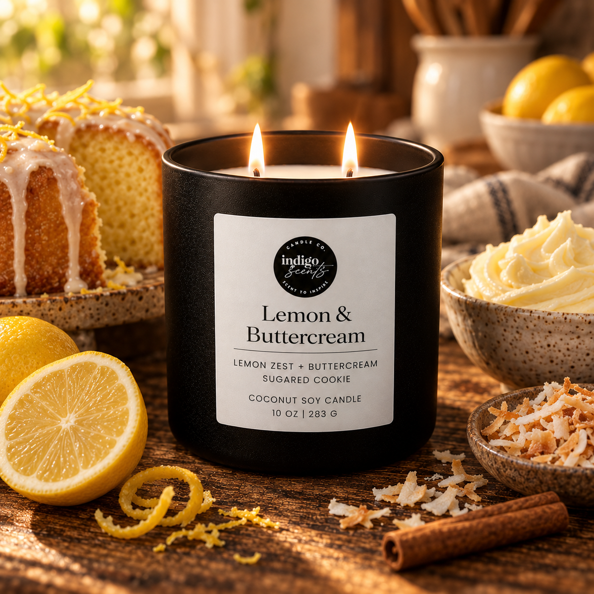 Lemon & Buttercream Winter Candle | 11 oz Matte Black Jar