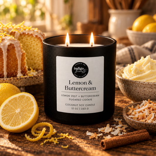 Lemon & Buttercream Winter Candle | 11 oz Matte Black Jar