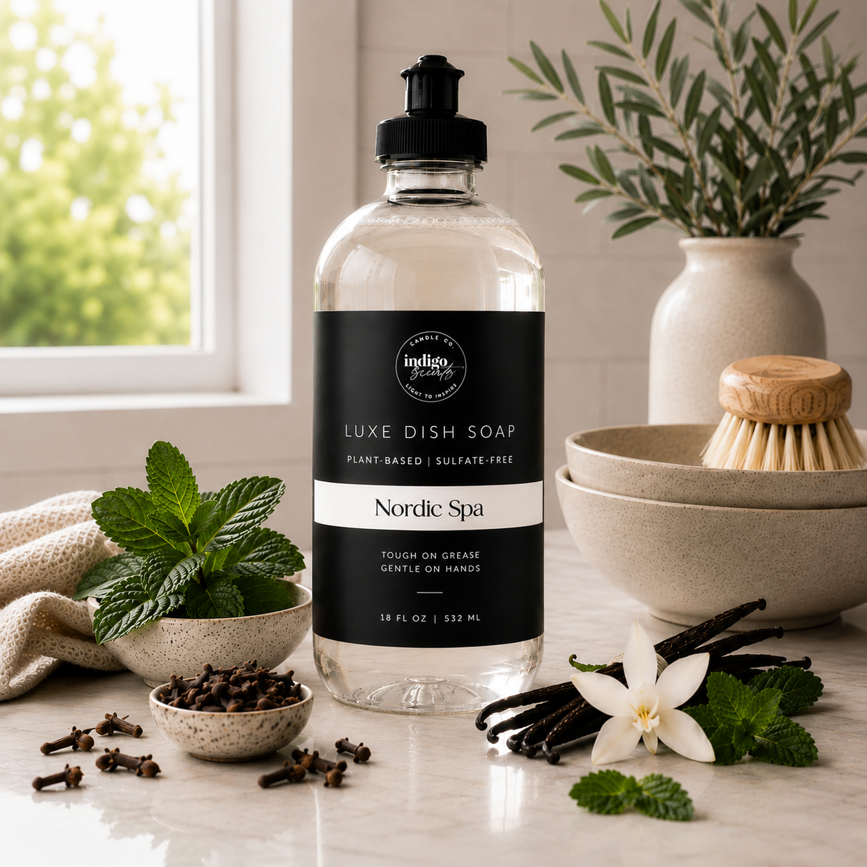 Indigo Scents Luxe Dish Soap | 18oz Plant-Based Concentrated Dish Liquid