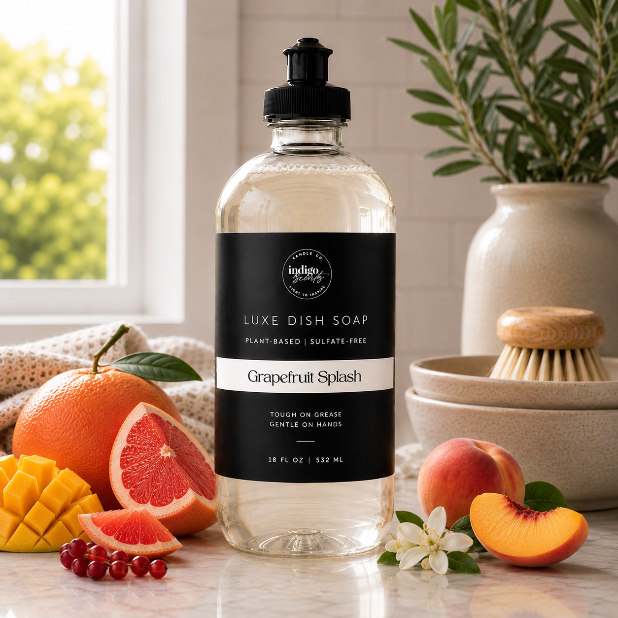 Indigo Scents Luxe Dish Soap | 18oz Plant-Based Concentrated Dish Liquid