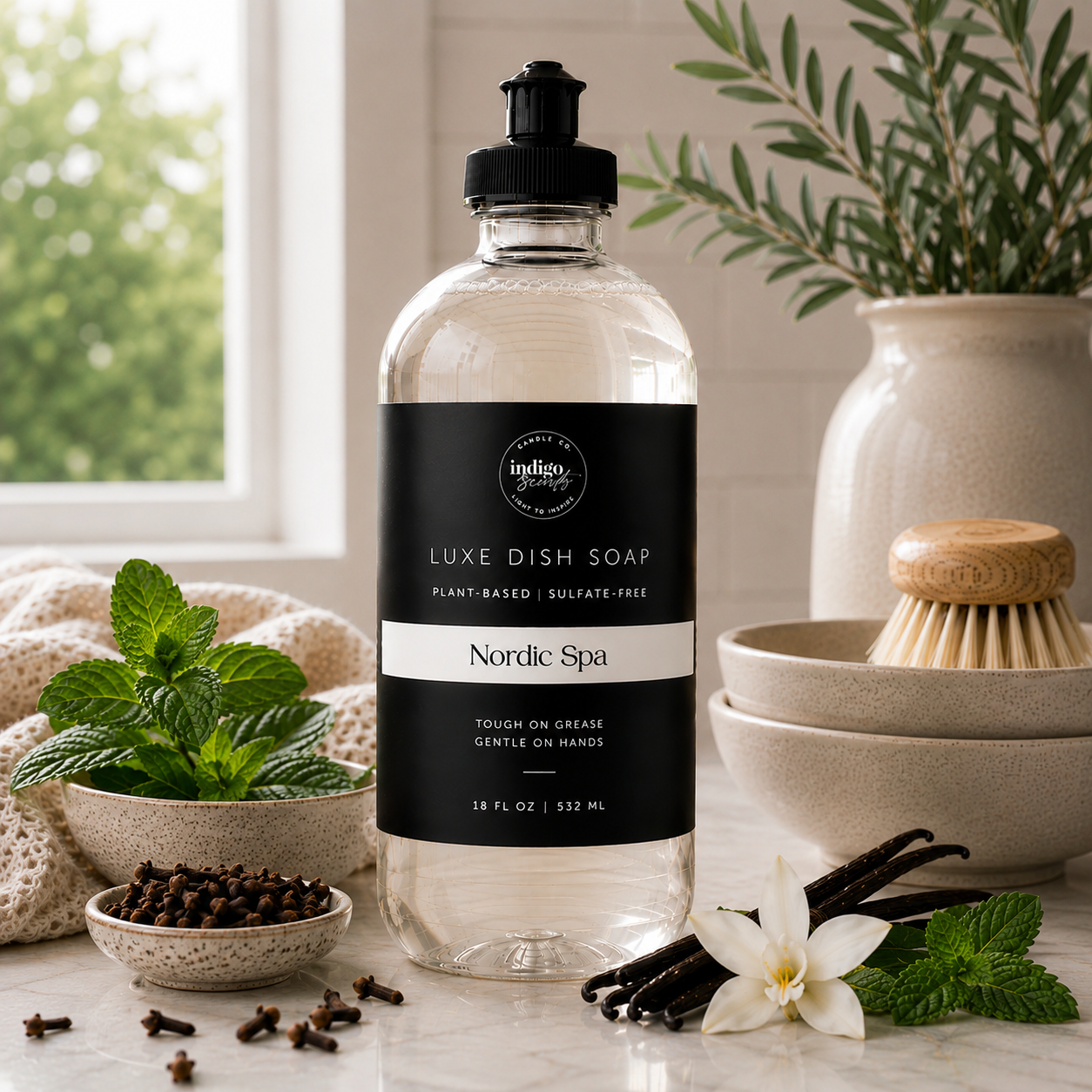 Indigo Scents Luxe Dish Soap | 18oz Plant-Based Concentrated Dish Liquid