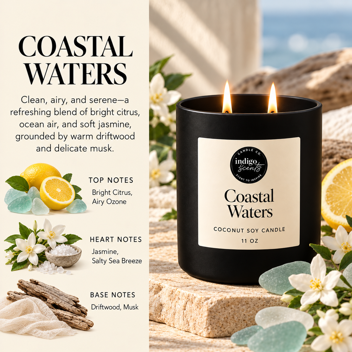 Coastal Waters Candle | Matte Black Jar