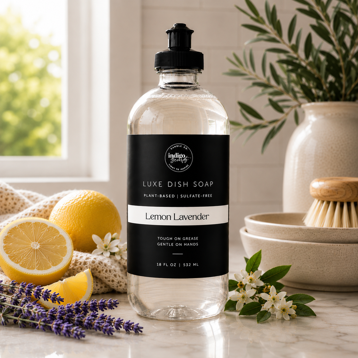 Indigo Scents Luxe Dish Soap | 18oz Plant-Based Concentrated Dish Liquid