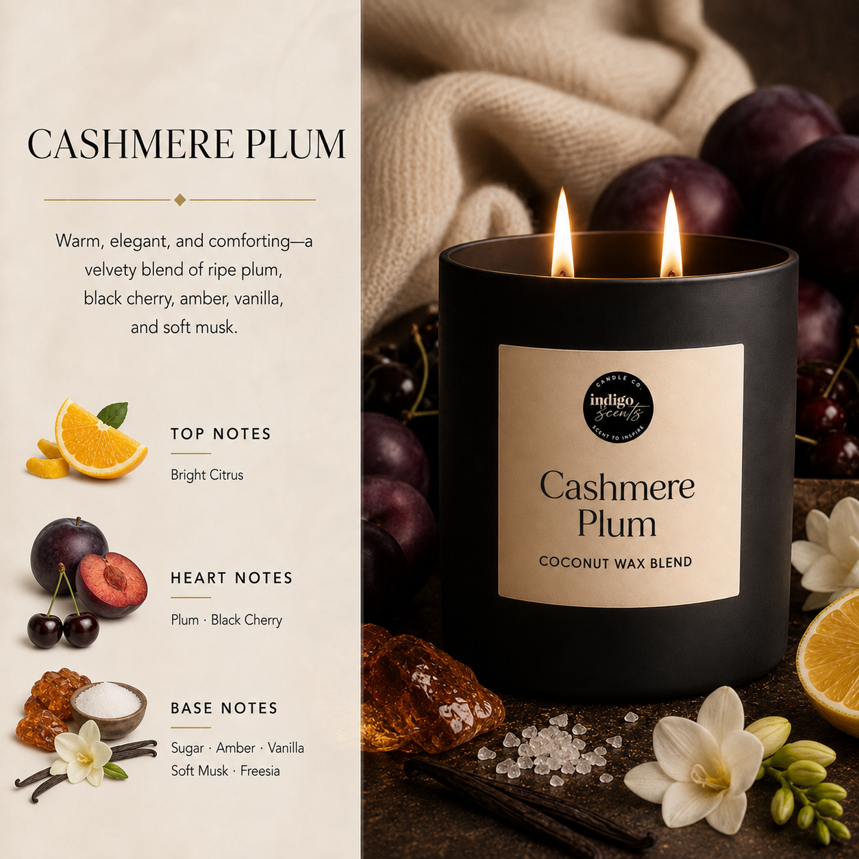 Cashmere Plum Candle | Matte Black Jar