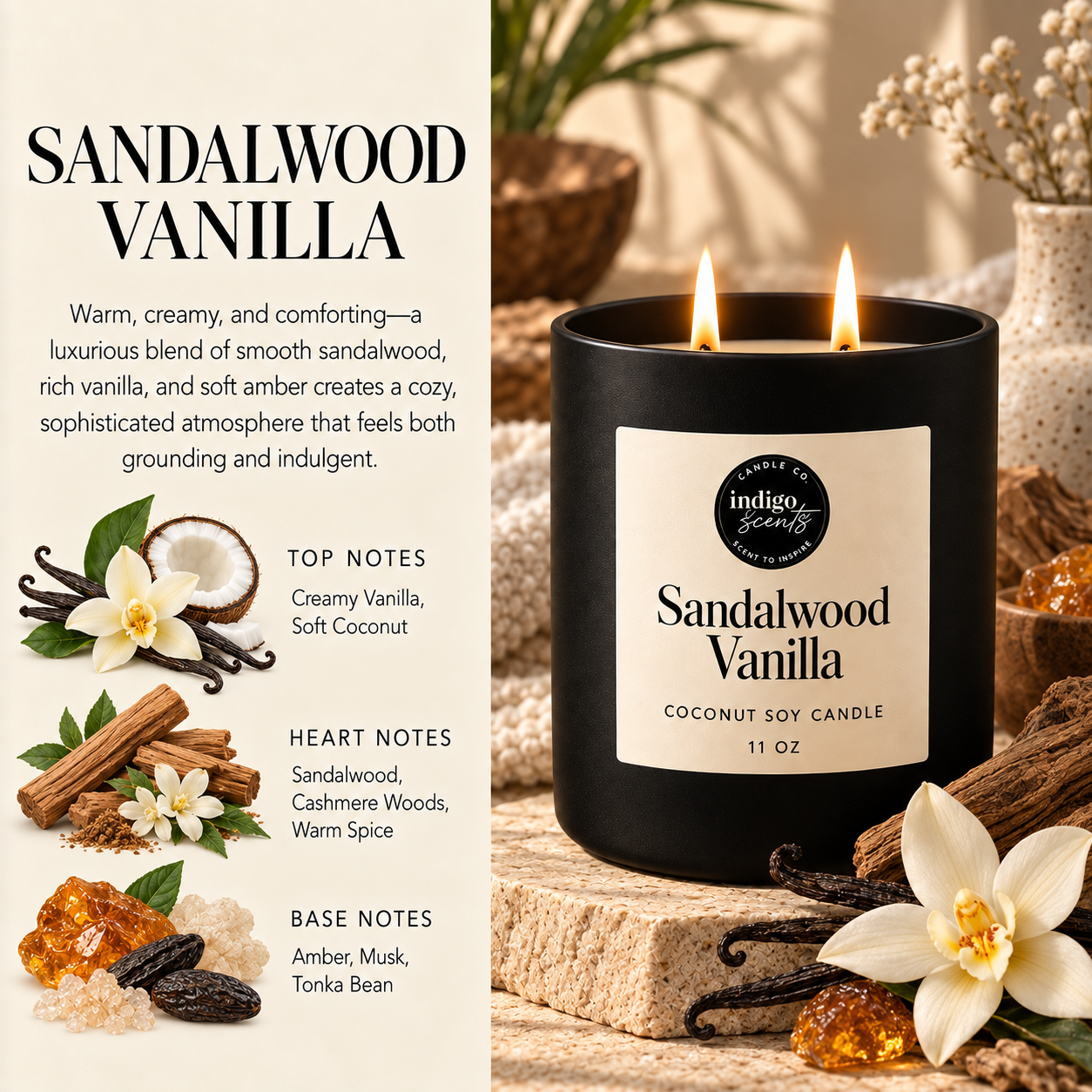 Sandalwood Vanilla Candle | Matte Black Jar