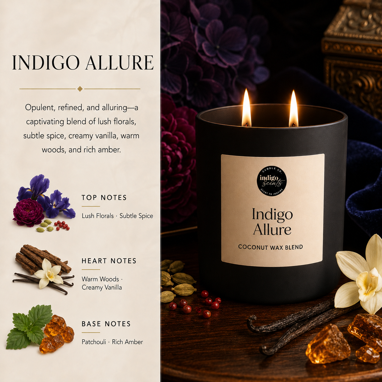 Indigo Allure Candle | Matte Black Jar
