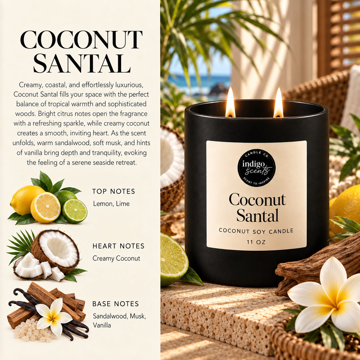 Coconut Santal Candle | Matte Black Jar
