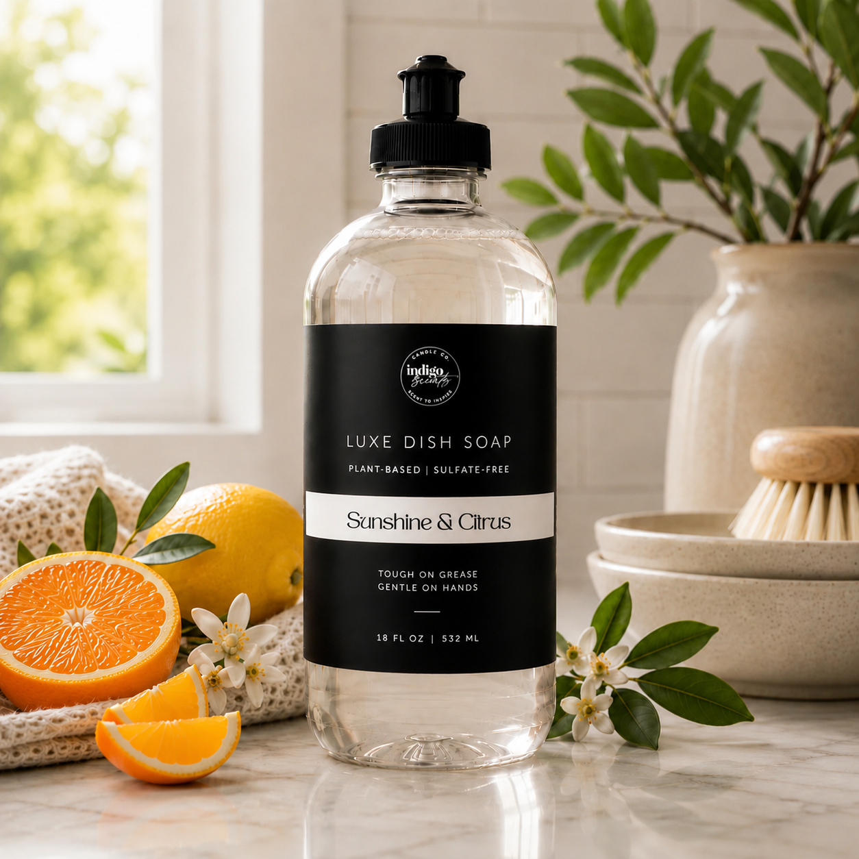 Indigo Scents Luxe Dish Soap | 18oz Plant-Based Concentrated Dish Liquid