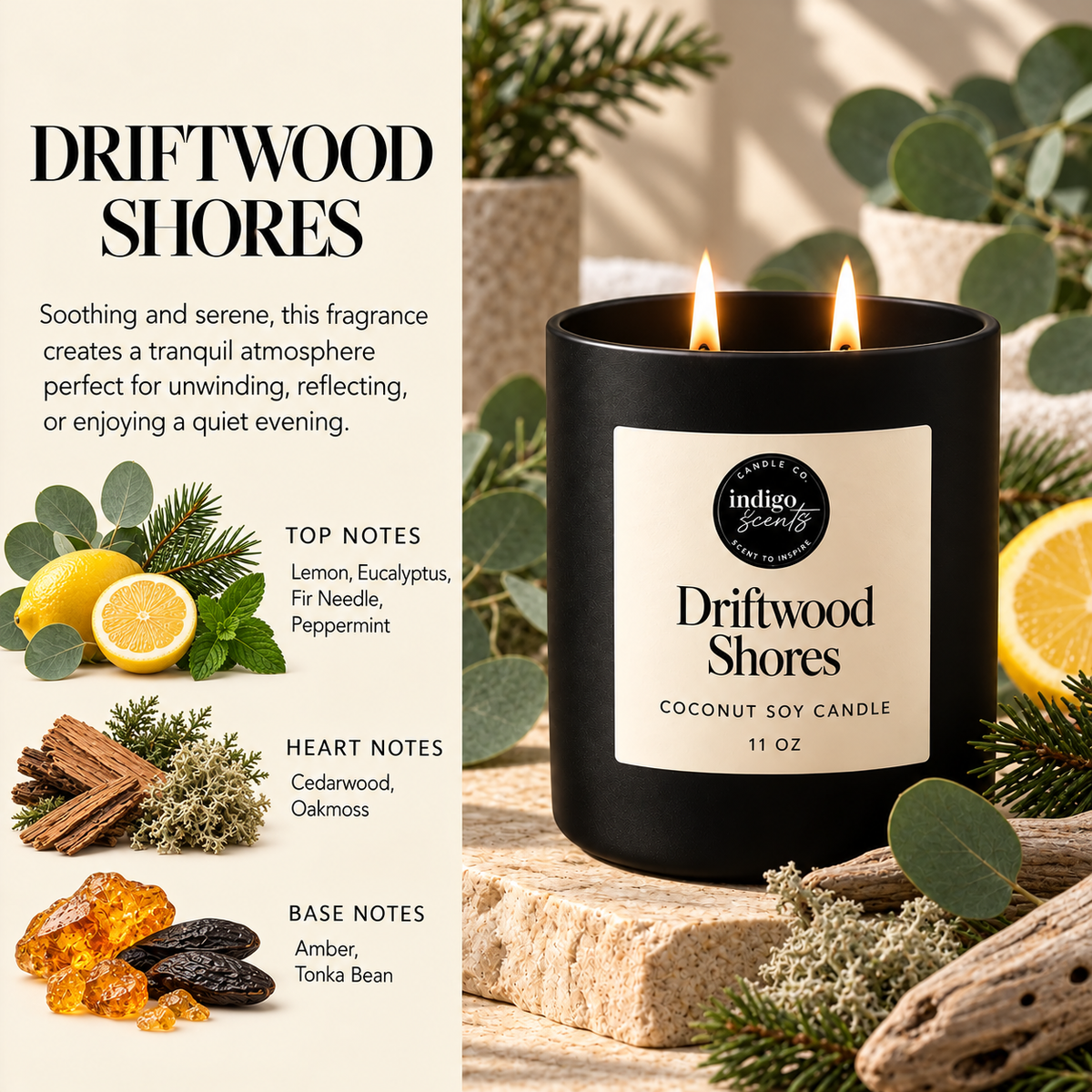 Driftwood Shores Candle | Matte Black Jar