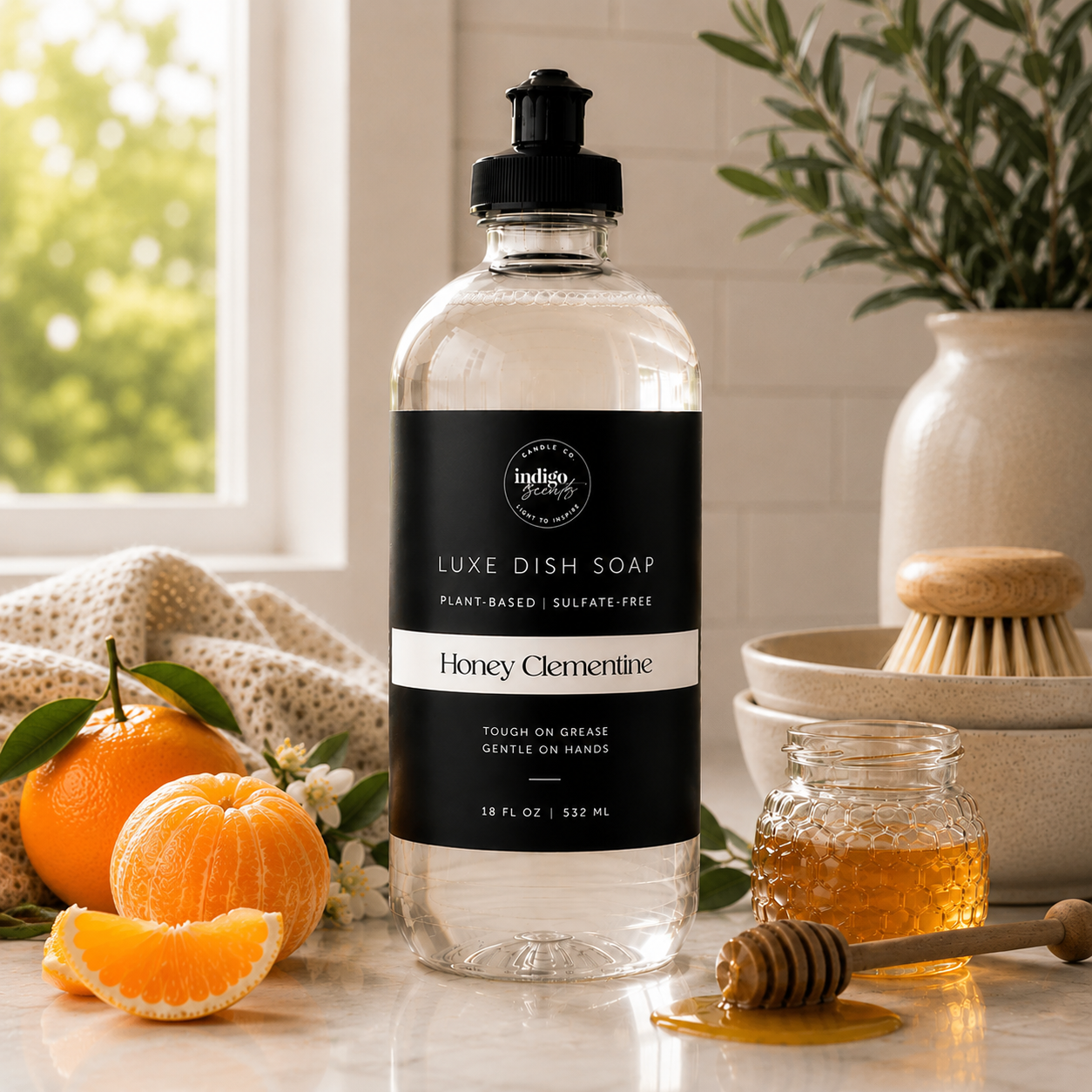 Indigo Scents Luxe Dish Soap | 18oz Plant-Based Concentrated Dish Liquid