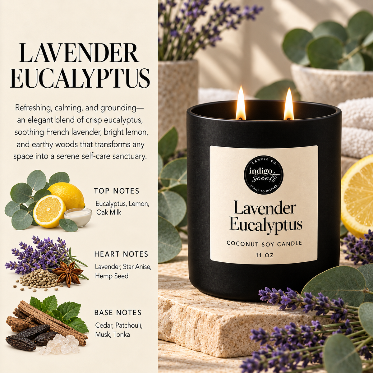 Lavender Eucalyptus Candle | Matte Black Jar
