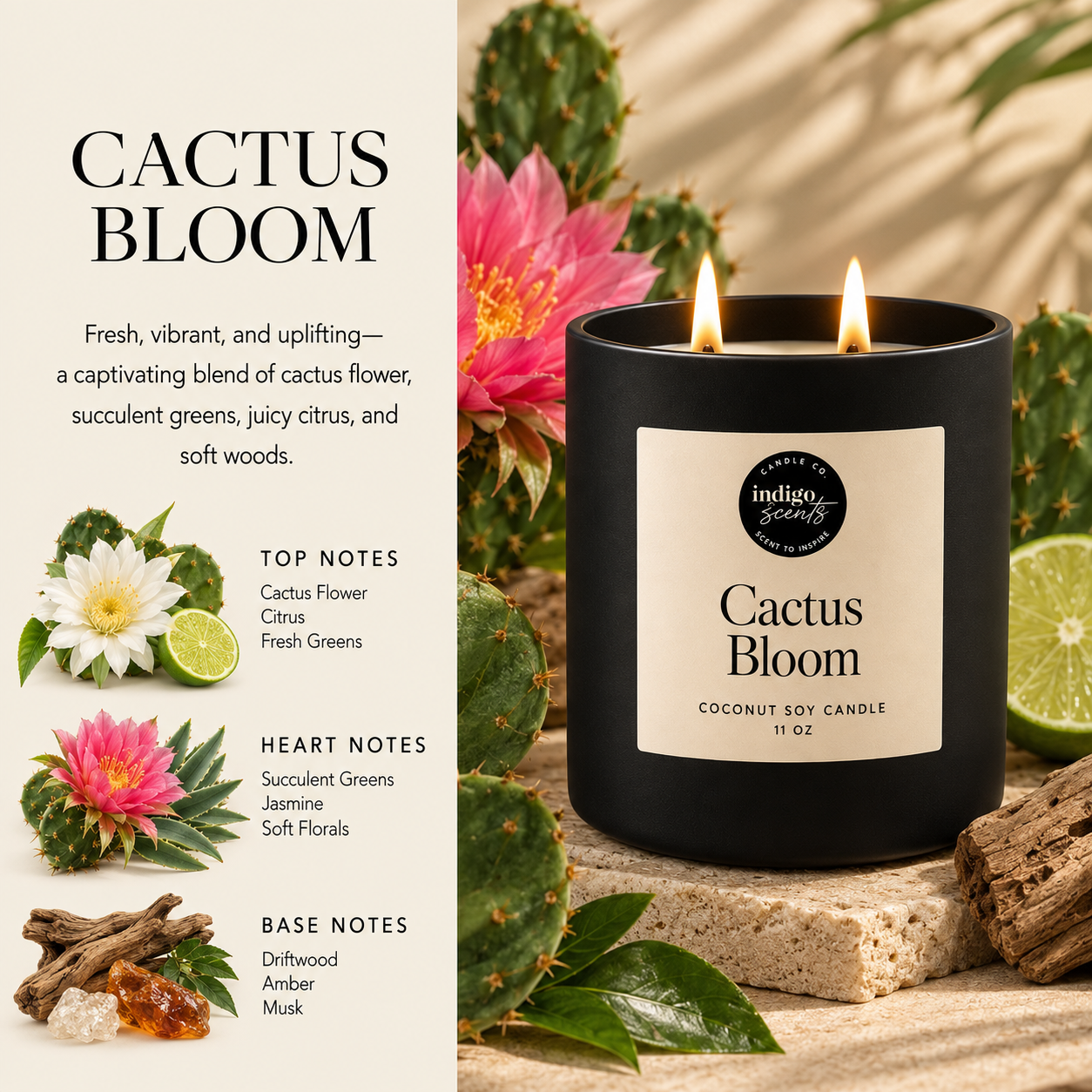 Cactus Bloom Candle | Matte Black Jar