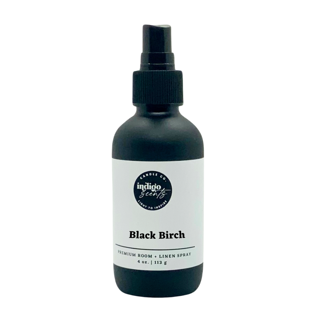 Indigo Scents masculine scented black birch room, linen, and body spray.