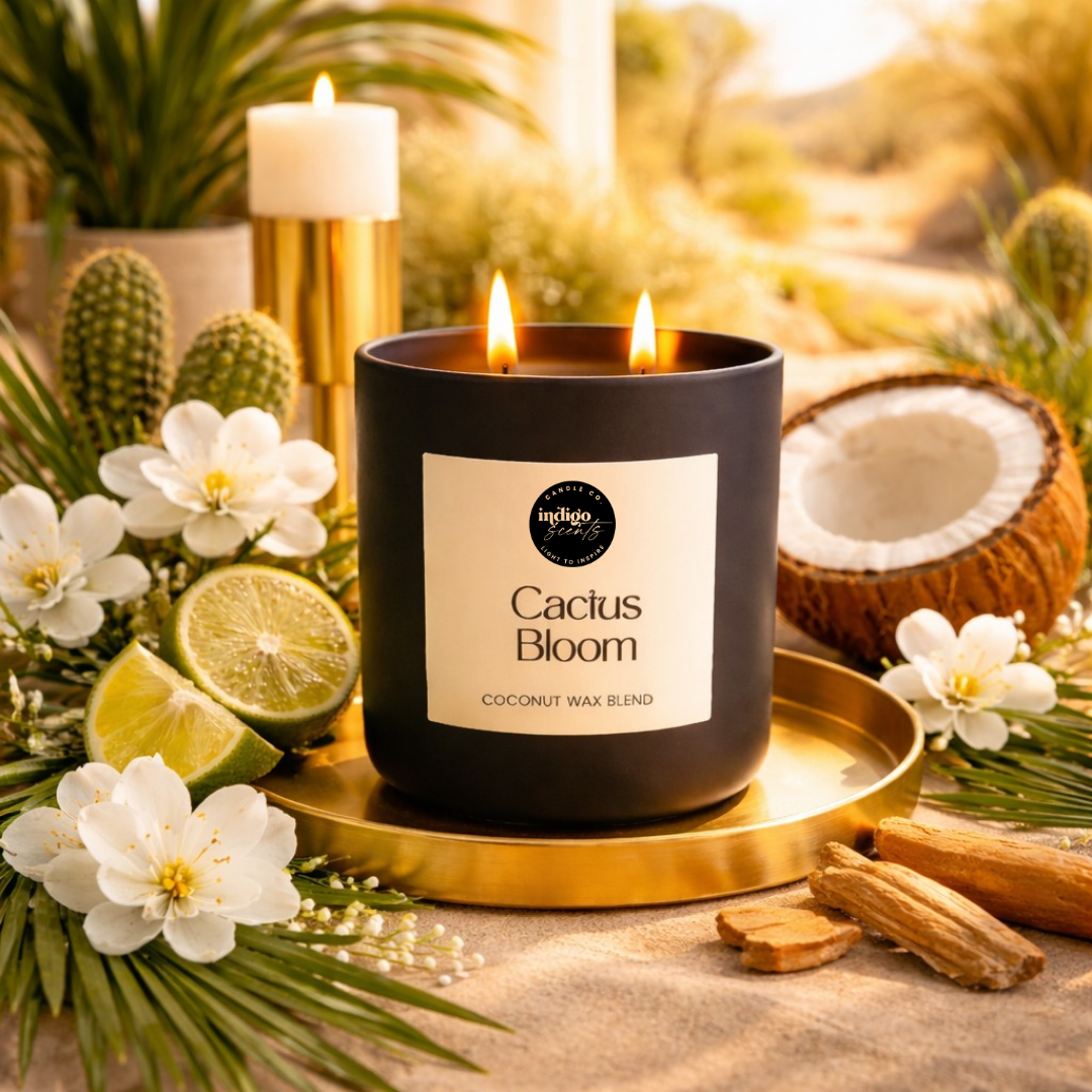 Cactus Bloom candle evoking a fresh, clean floral aroma inspired by soft green notes and desert cactus flowers.