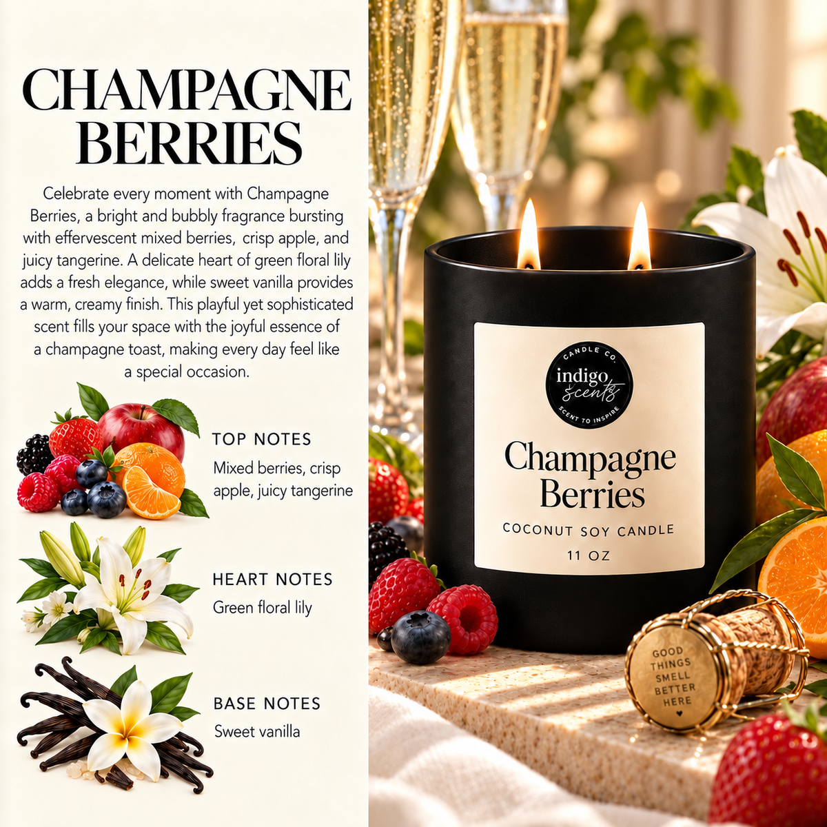 Champagne Berries Candle | Matte Black Jar