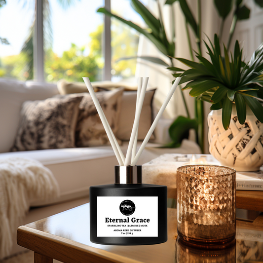 Indigo Scents reed diffuser in matte black bottle