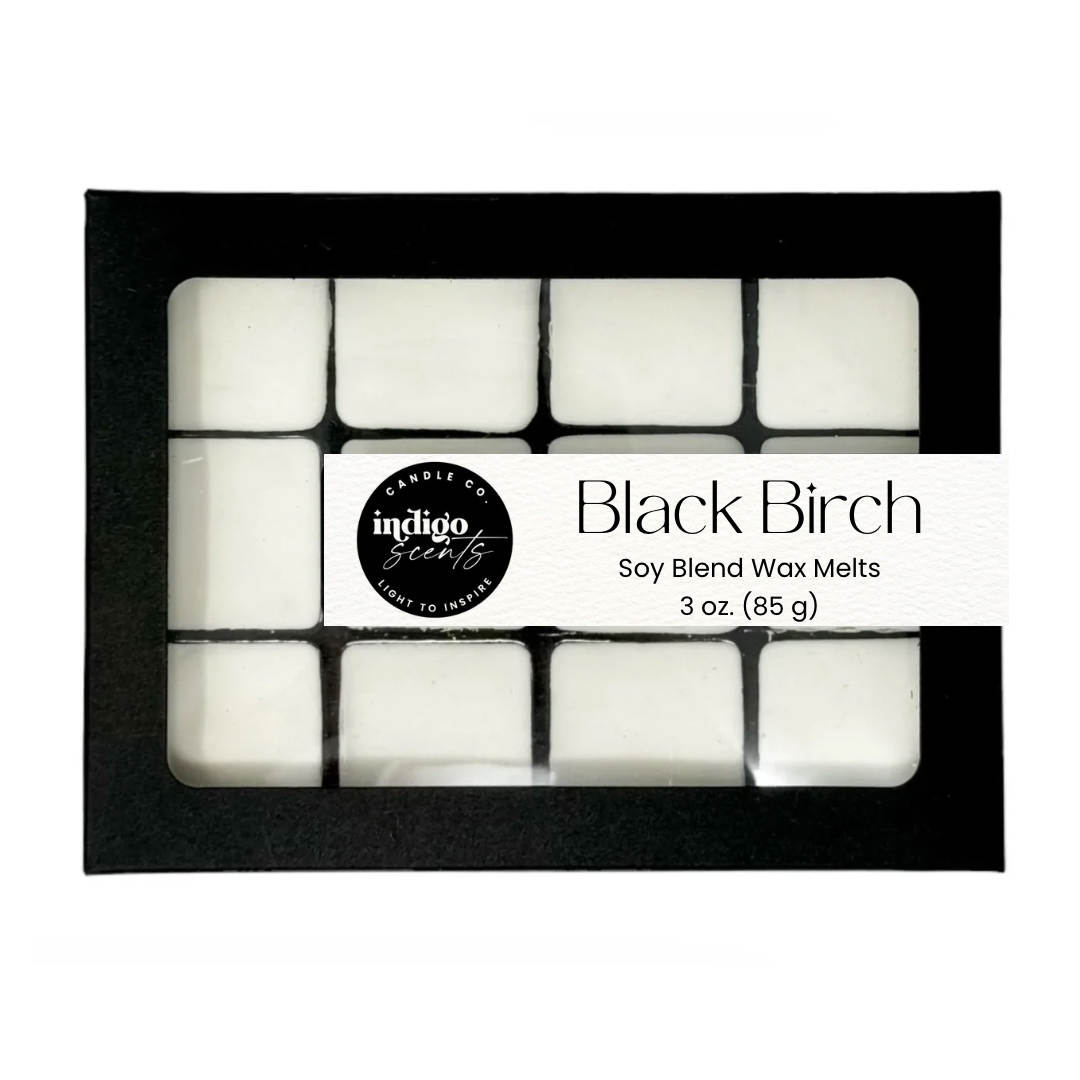 Black Birch scented wax melts by Indigo Scents. Birch and black pepper type fragrance.